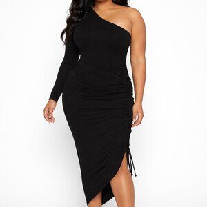 LNA Clothing One Shoulder Long Sleeve Black Dress Adjustable Rouching 2X NWT